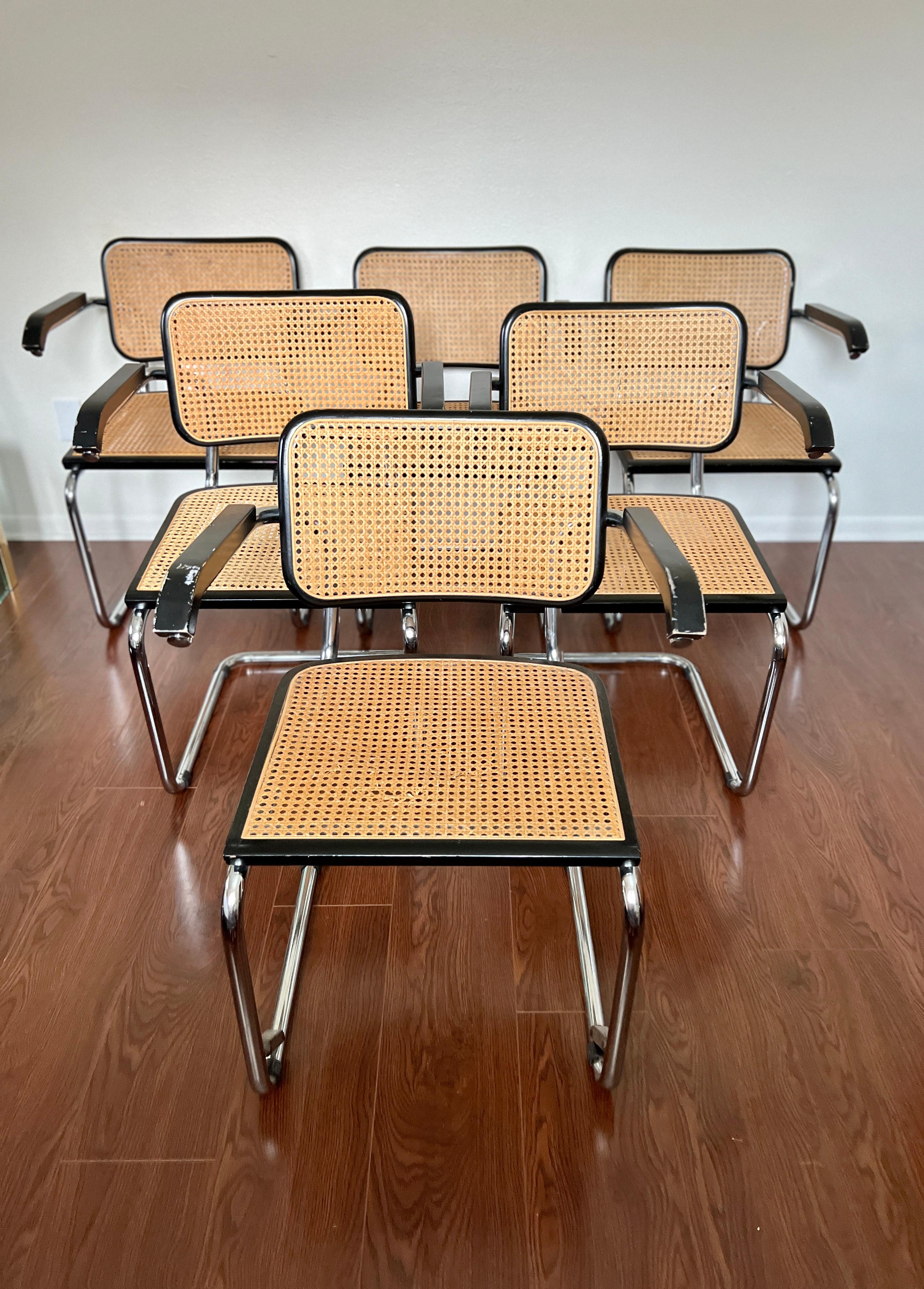 Bauhaus Lot vintage de 6 chaises Marcel Breuer Cesca par Thonet en noir