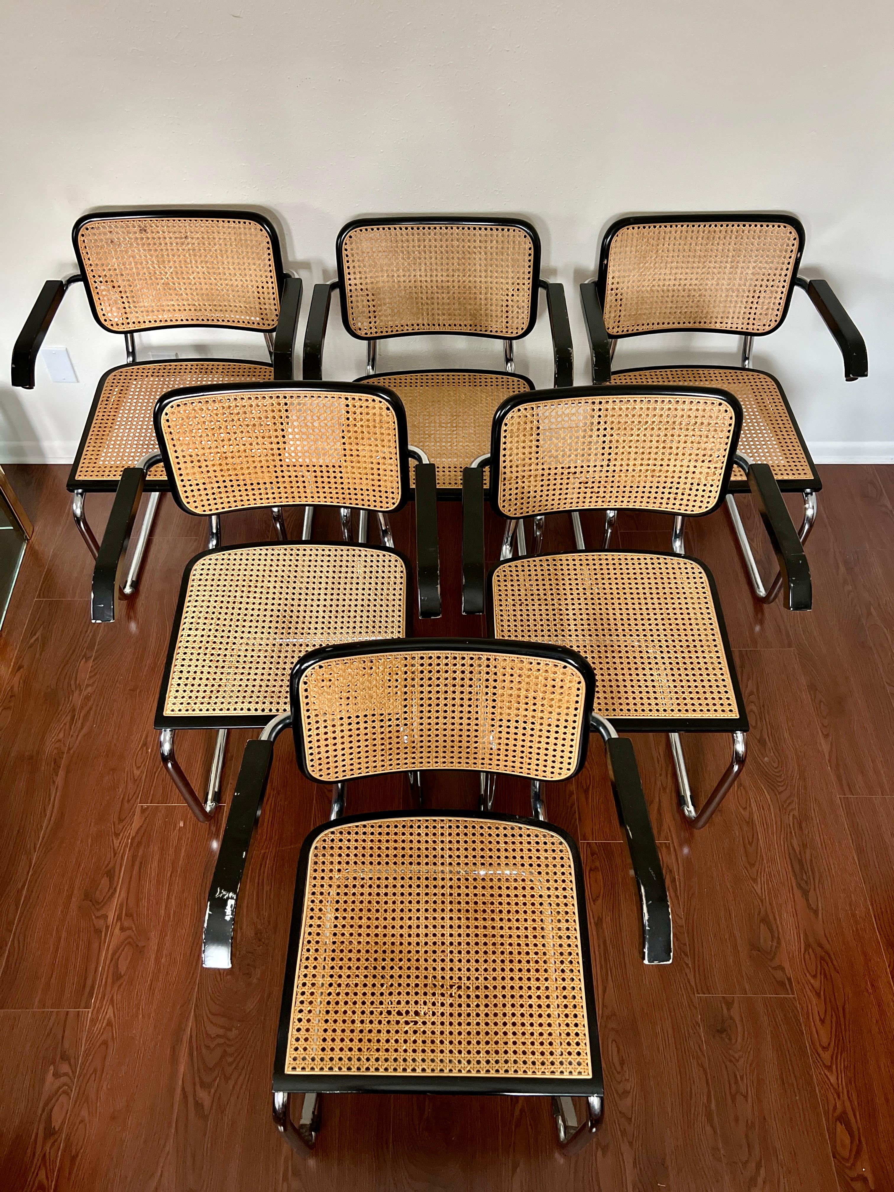 Italian Vintage Set of 6 Marcel Breuers Cesca Chair by Thonet in Black
