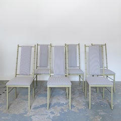 Mid Century set of 6 Powder-Coated Metal and Upholstered Dining Chairs.