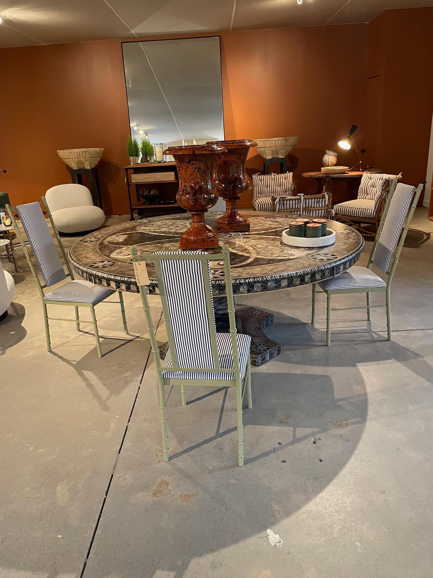 Mid-Century Modern Mid Century set of 6 Powder-Coated Metal and Upholstered Dining Chairs. For Sale