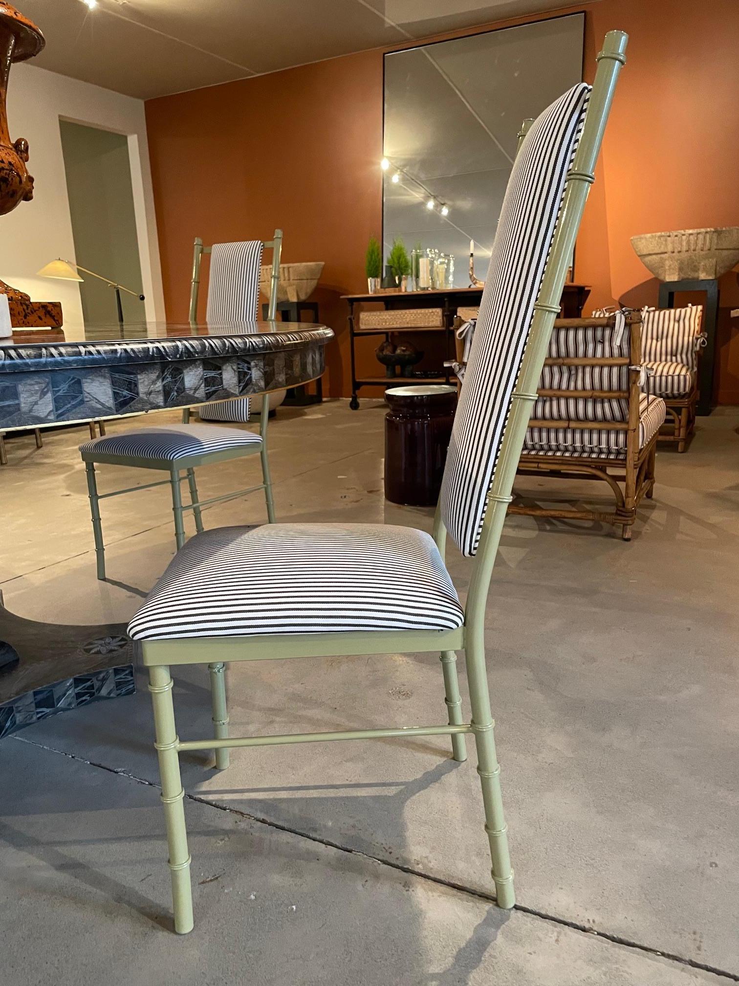 Late 20th Century Mid Century set of 6 Powder-Coated Metal and Upholstered Dining Chairs. For Sale