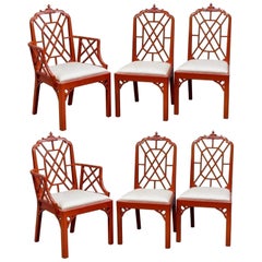 Used Set of 6 Newly Lacquered Pagoda Chinese Chippendale Dining Chairs