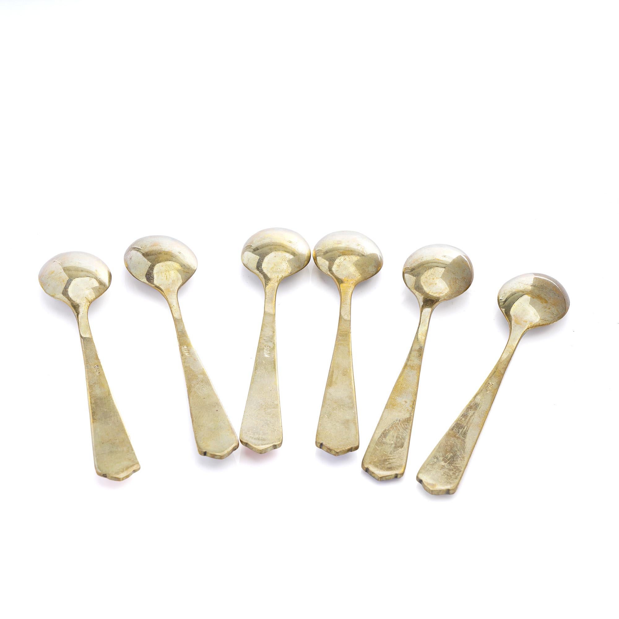 Plaqué argent Ensemble vintage de 6 cuillères à thé en niellage avec motifs de dragon en vente