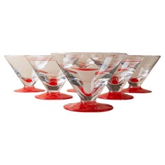 Vintage Set of 6 Red Drinking Glases, Ice Cream Cups, Memphis Style, Italy 1980s