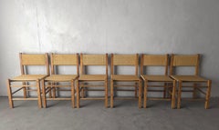 Vintage Set of 6 Rustic Danish European Oak and Rope Dining Chairs