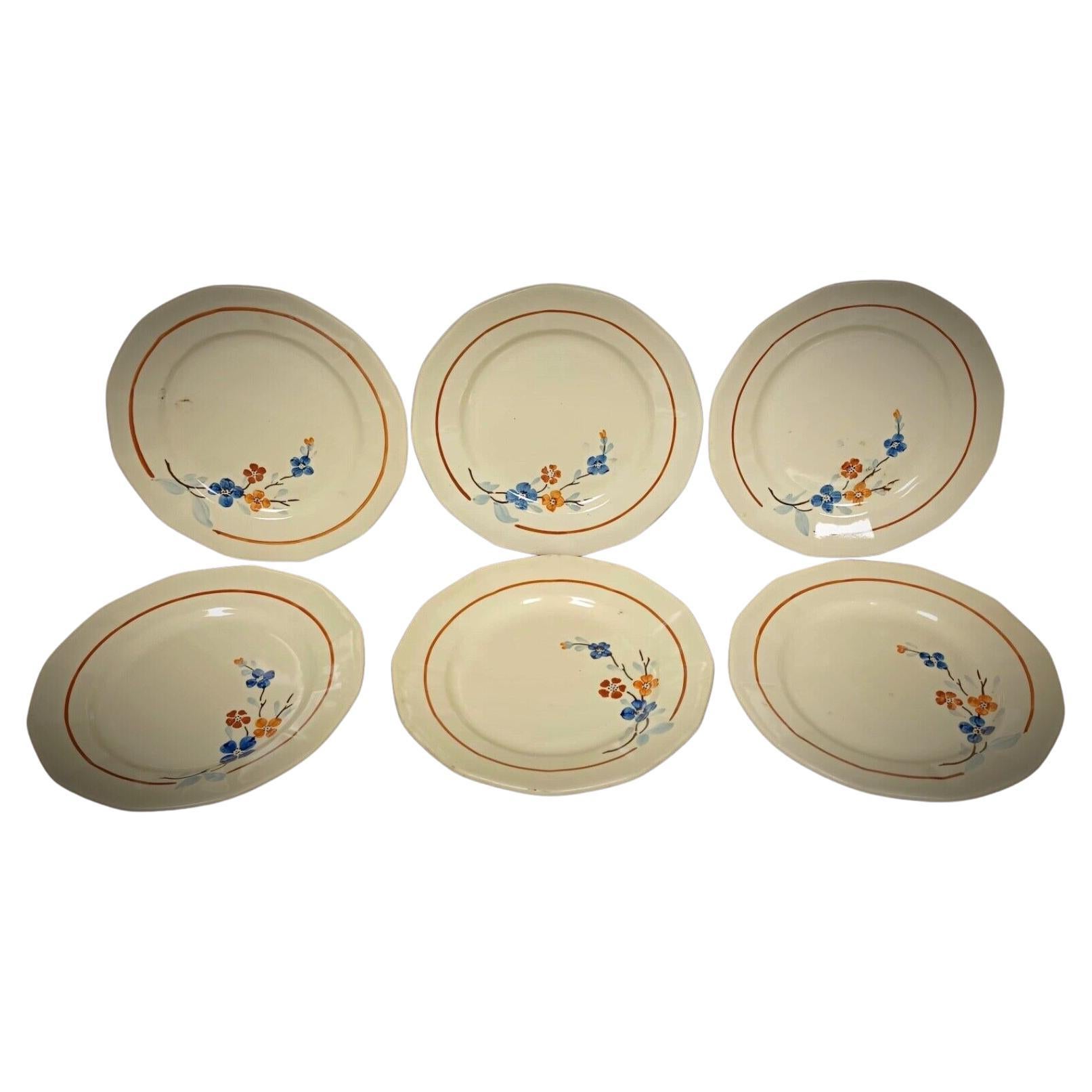 Vintage Set of 6 Sarreguemines Plates with Floral Décor  - 2Y160