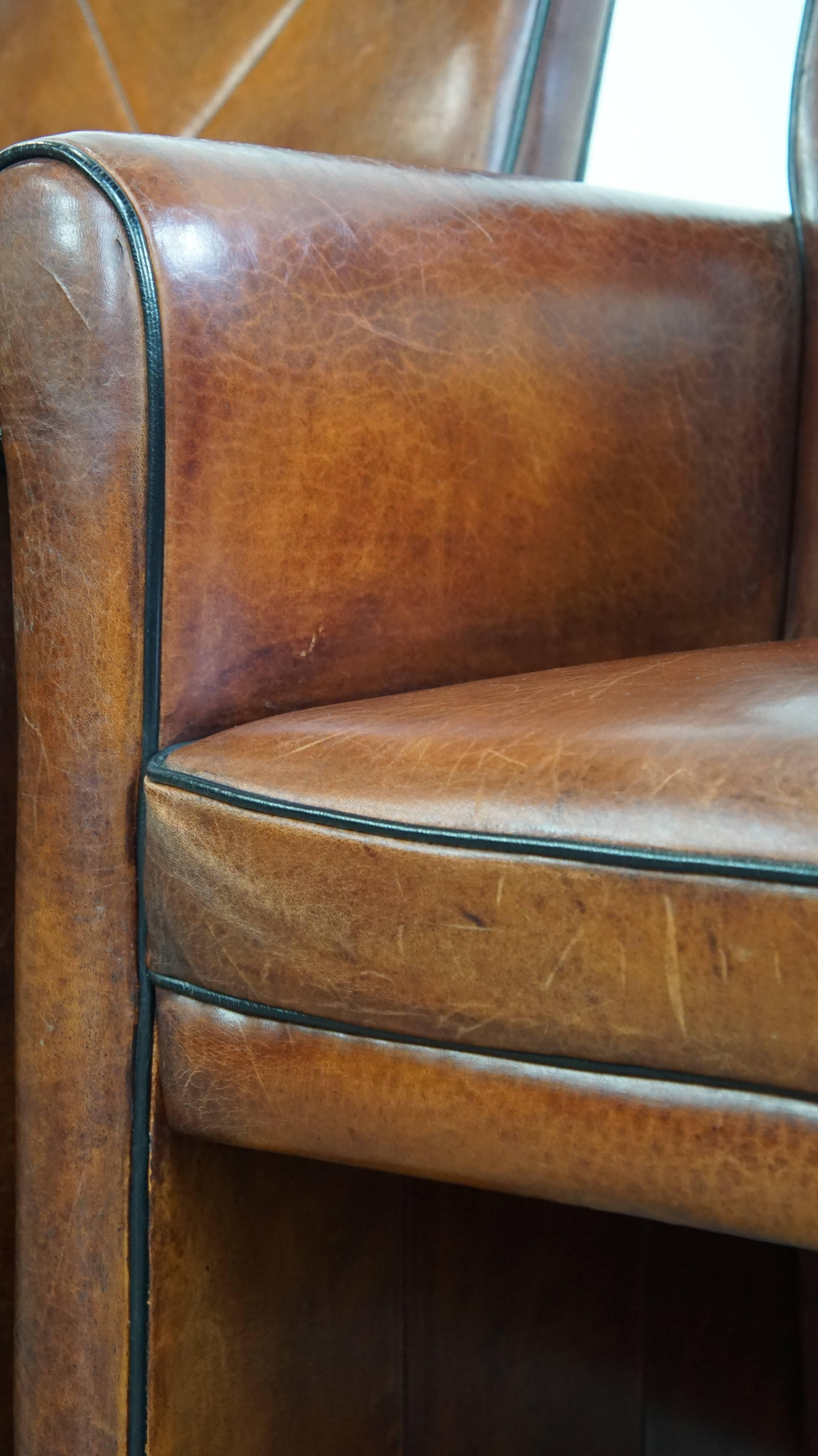Vintage set of 6 sheepskin leather dining chairs on Wheels im Angebot 7