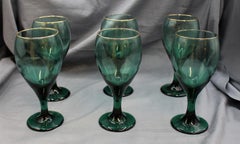 Vintage Set of 6 Signed Libbey Sea Foam Green Wine Glasses