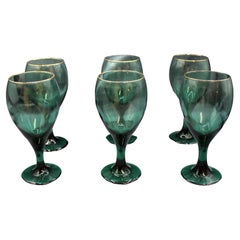 Vintage Set of 6 Signed Libbey Sea Foam Green Wine Glasses
