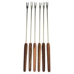6er-Set Fonduegabeln aus Edelstahl - braune Griffe - 2Y449