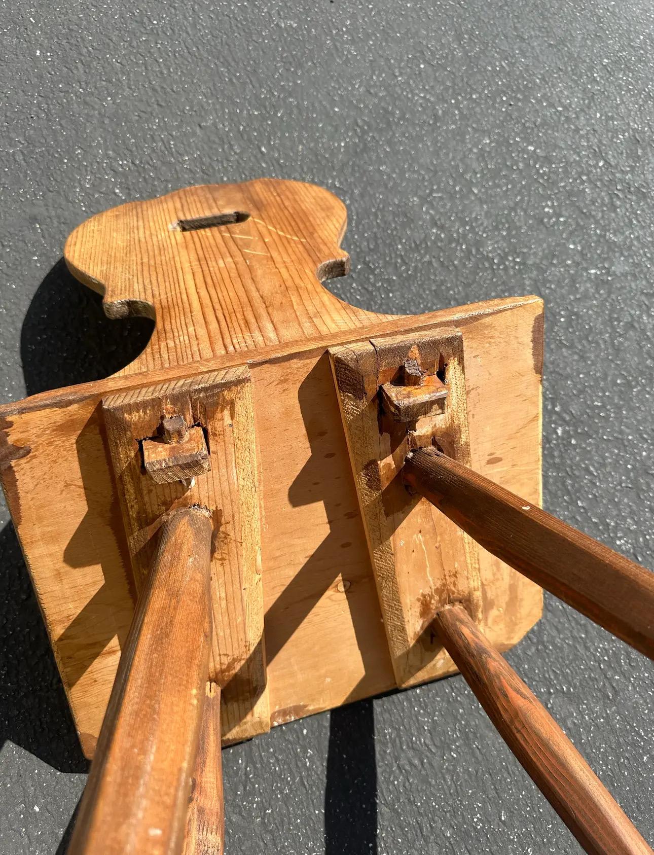 Vintage Set of 6 Swiss Handmade Farm House Carved Dining Chairs, Switzerland 6