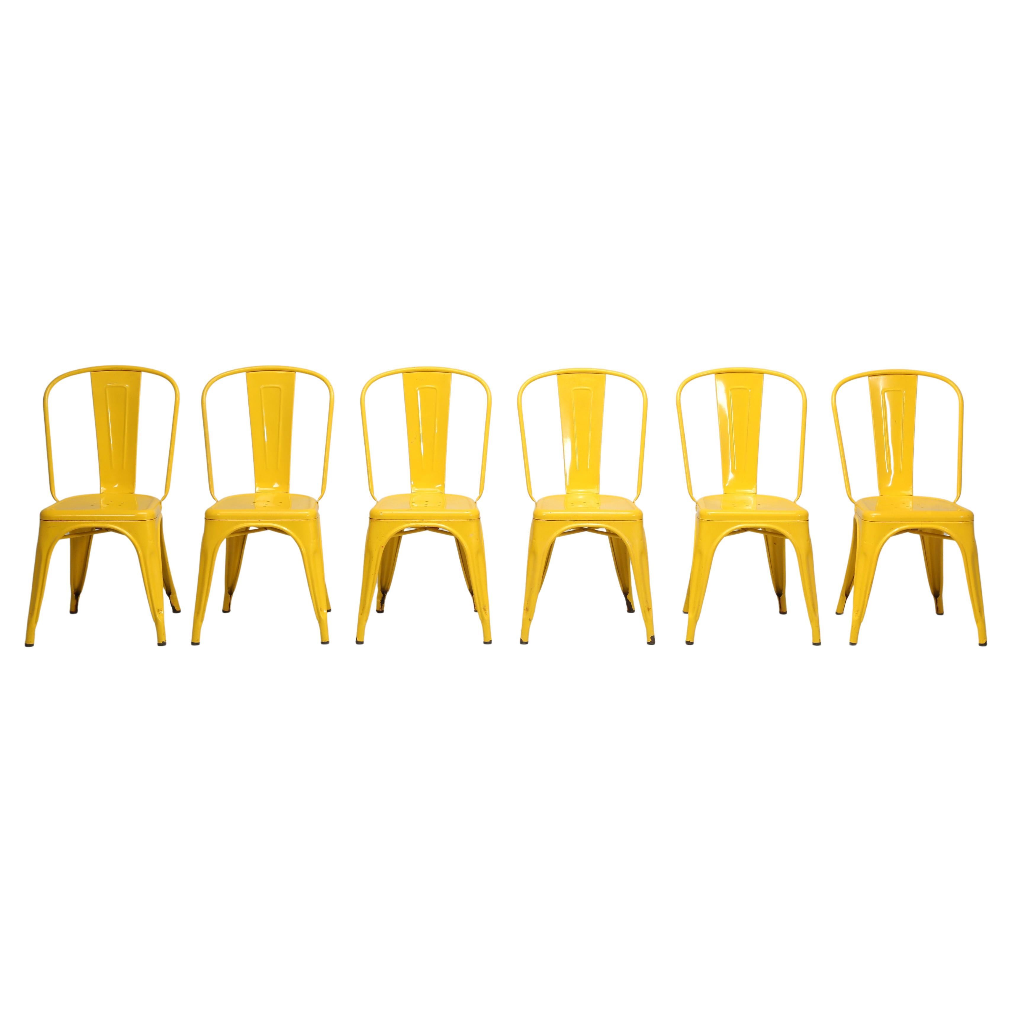 Set of '6' Vintage Yellow Tolix Stacking Dining Chairs for Indoors or Outdoor