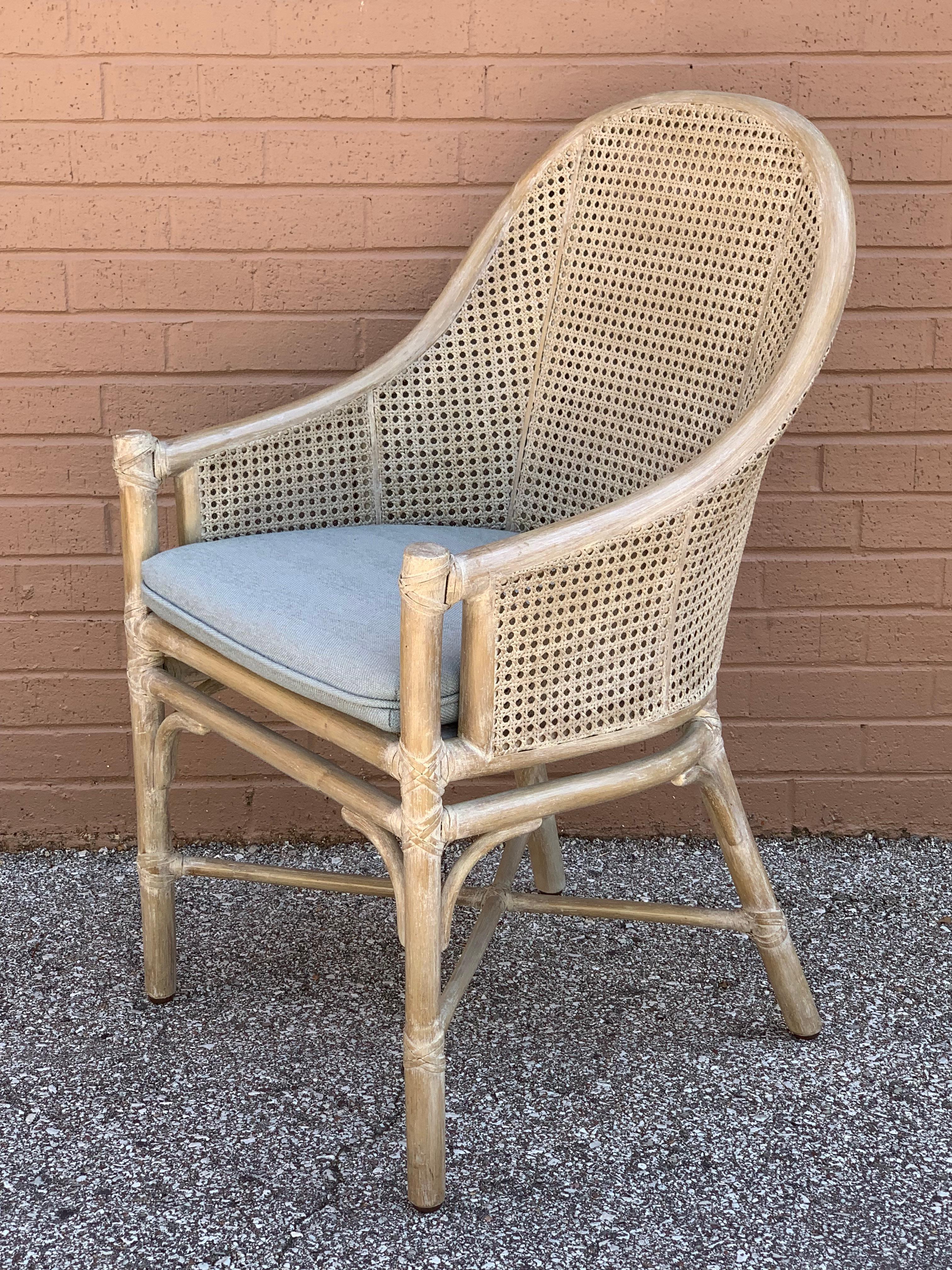 Vintage set of 6 Tropical Vibe McGuire Rattan & Cane Dining Chairs c. 1970s In Good Condition For Sale In St. Louis, MO