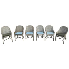Vintage set of 6 Tropical Vibe McGuire Rattan & Cane Dining Chairs c. 1970s