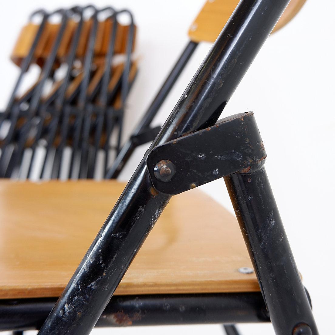 Vintage Set of 7 folding chair in metal and wood - 1960s For Sale 5