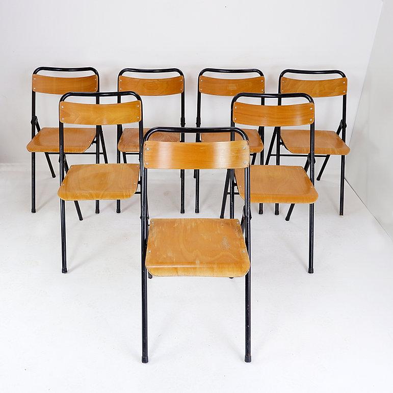Vintage Set of 7 folding chair in metal and wood - 1960s For Sale 6
