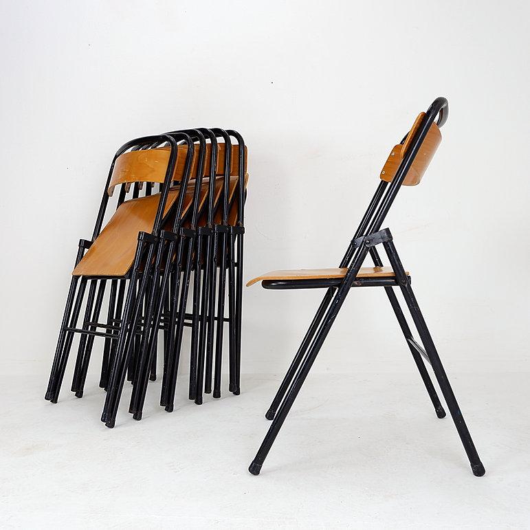 Vintage Set of 7 folding chair in metal and wood - 1960s For Sale 7