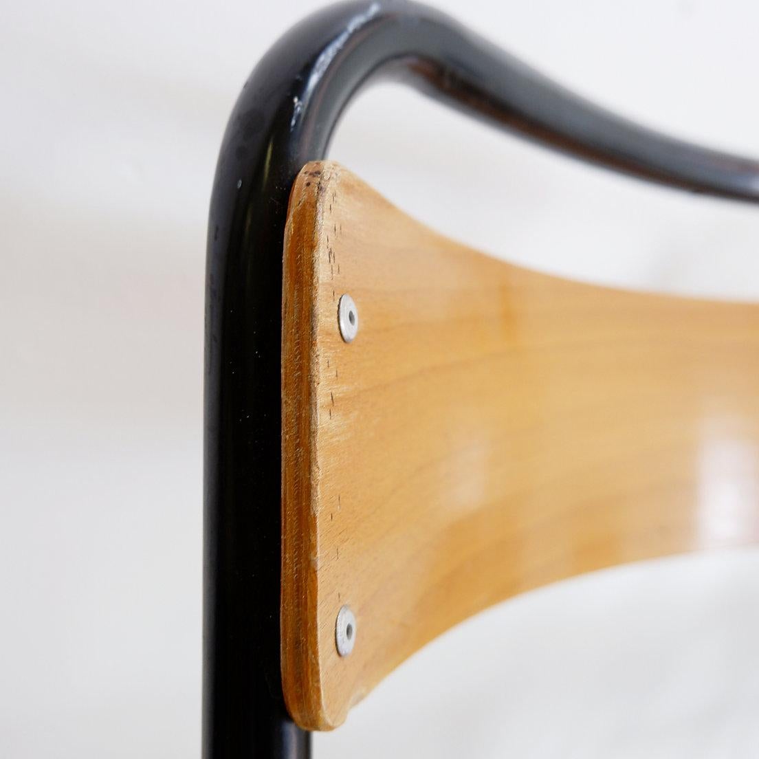 Vintage Set of 7 folding chair in metal and wood - 1960s For Sale 9