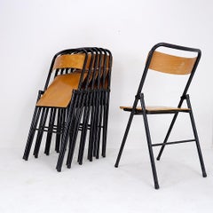 Vintage Set of 7 folding chair in metal and wood - 1960s