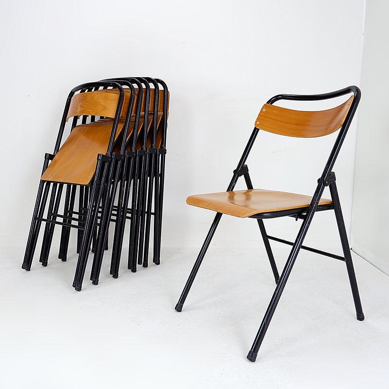 Vintage Set of 7 folding chair in metal and wood - 1960s For Sale 3