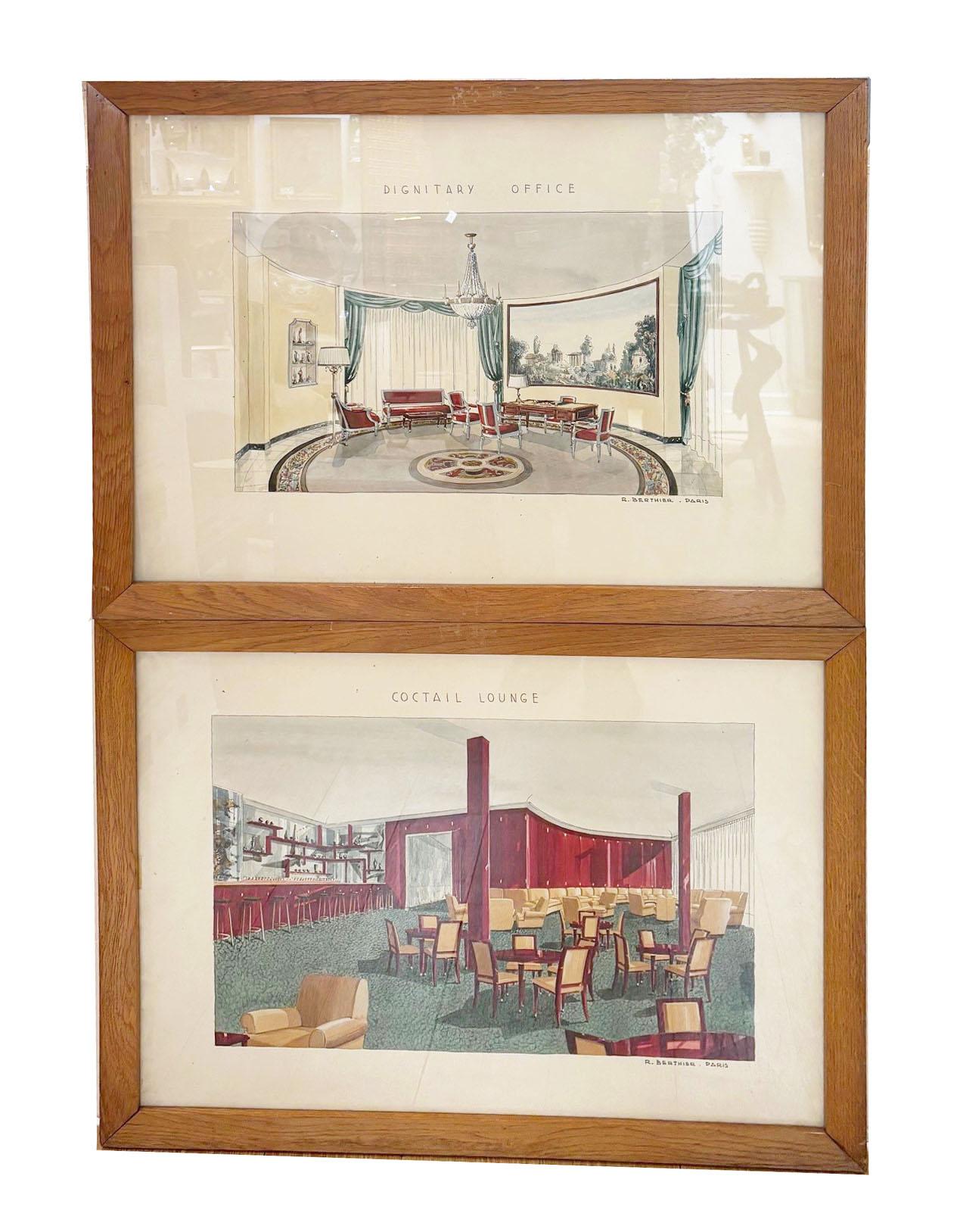 Vintage Set von 7 Französisch Aquarell Design Renderings Wandkunst von R Berthier im Angebot 5