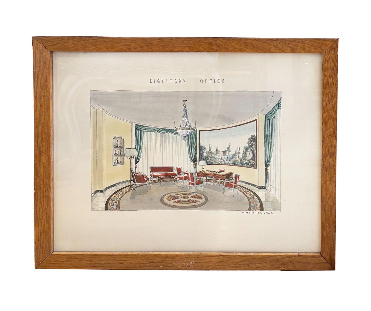 Vintage Set von 7 Französisch Aquarell Design Renderings Wandkunst von R Berthier im Angebot 2