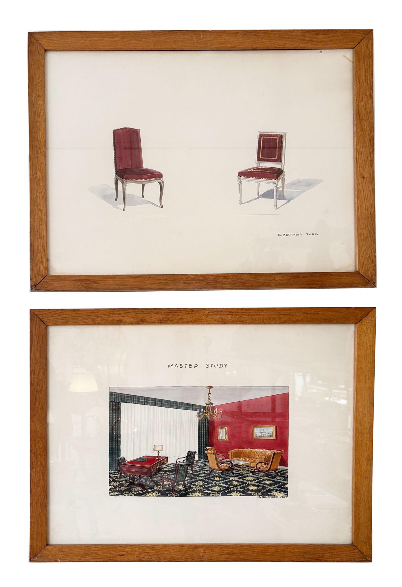 Vintage Set von 7 Französisch Aquarell Design Renderings Wandkunst von R Berthier im Angebot 3
