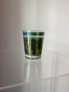 Set vintage di 8 bicchieri Cera Old Fashioned Tumbler Egyptian Revival Green Teal