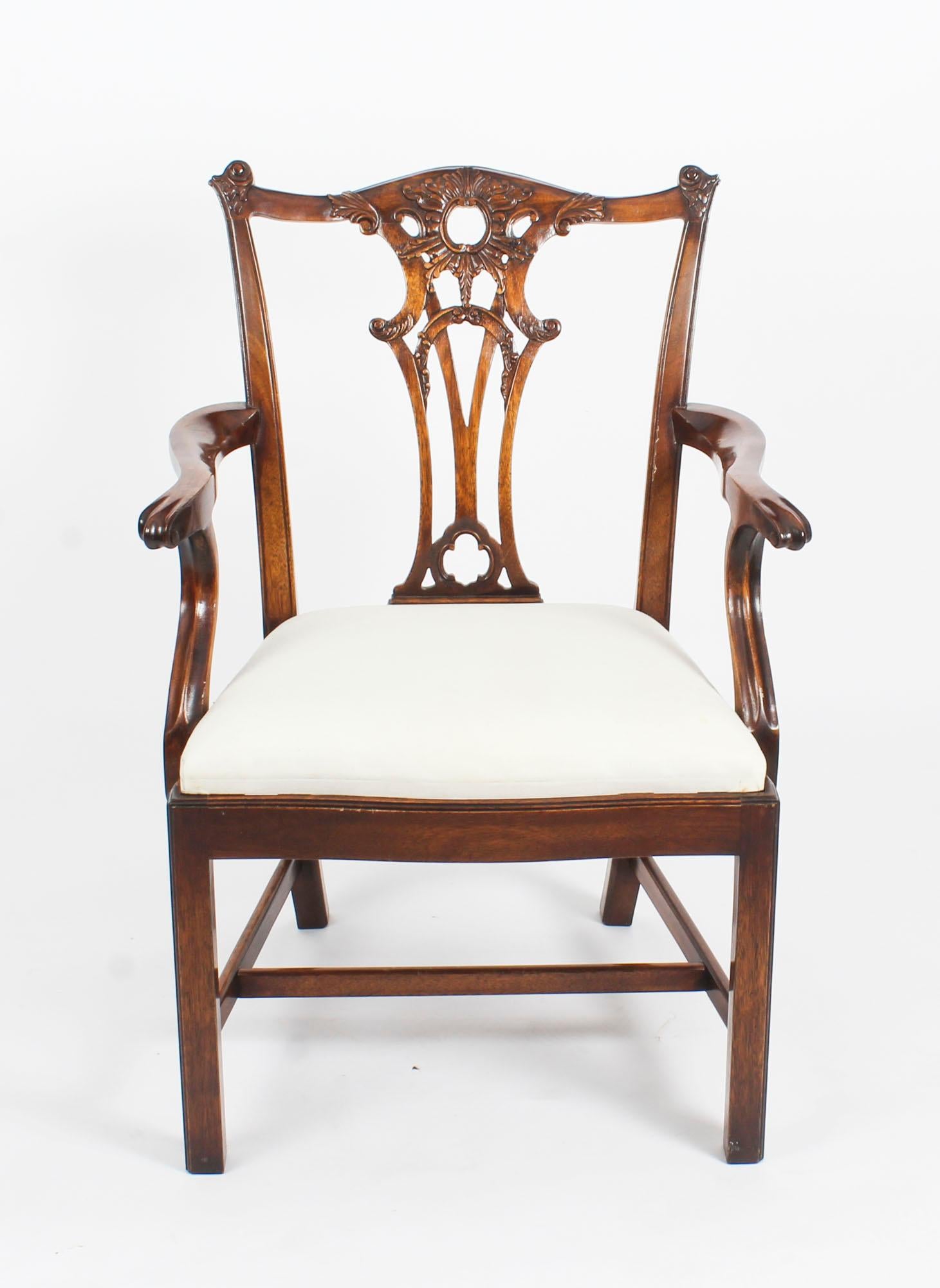 Mid-20th Century Vintage Set of 8 Chippendale Revival Arm Chairs 20th Century For Sale