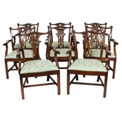 Vintage Set of 8 Chippendale Revival Arm Chairs 20th Century