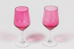 Vintage Set of 8 Cranberry Crystal Wine Goblets