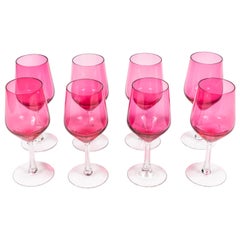 Vintage Set of 8 Cranberry Crystal Wine Goblets