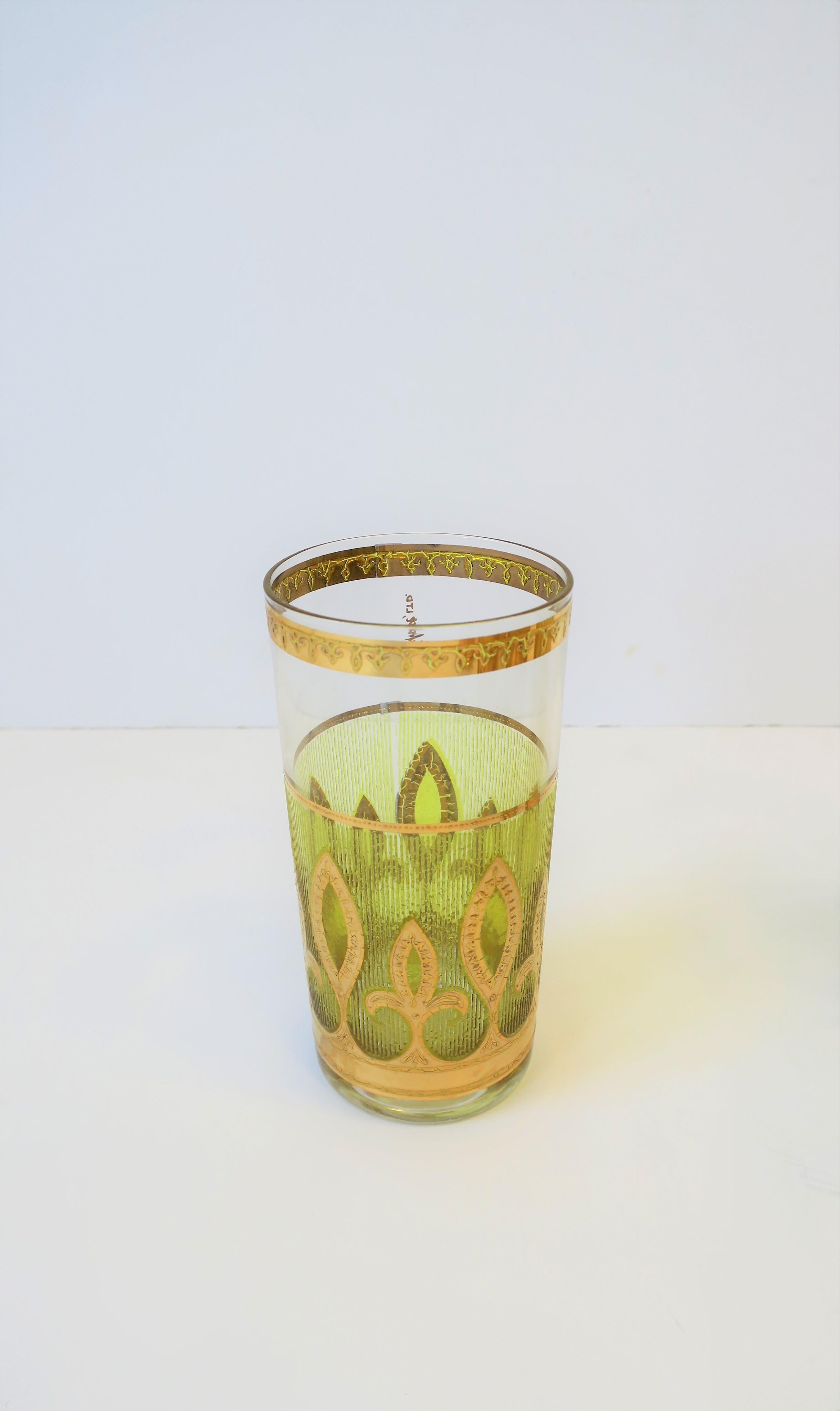 '60s Designer Set of Yellow and Gold Highball Cocktail Glasses 2