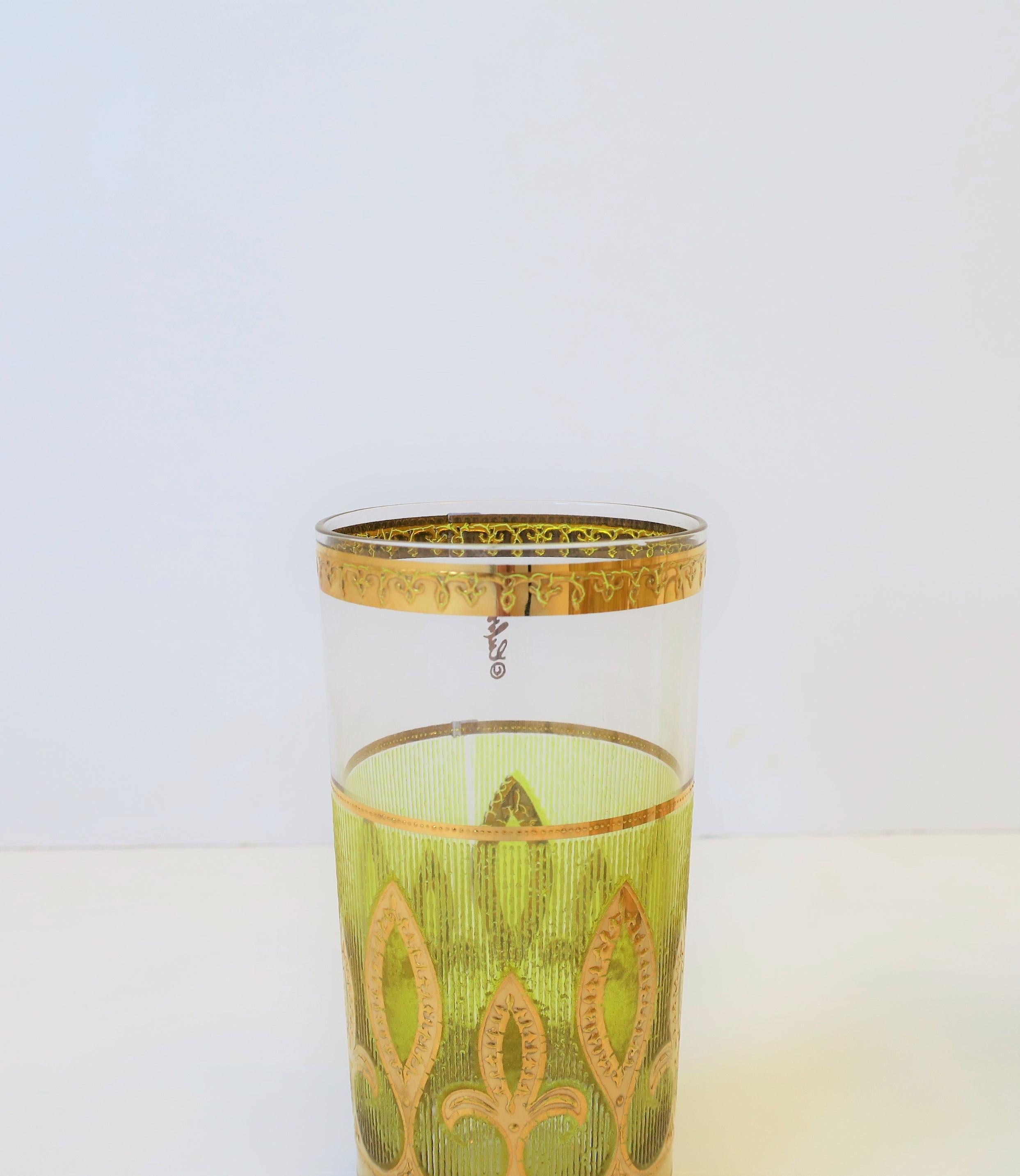 '60s Designer Set of Yellow and Gold Highball Cocktail Glasses 5