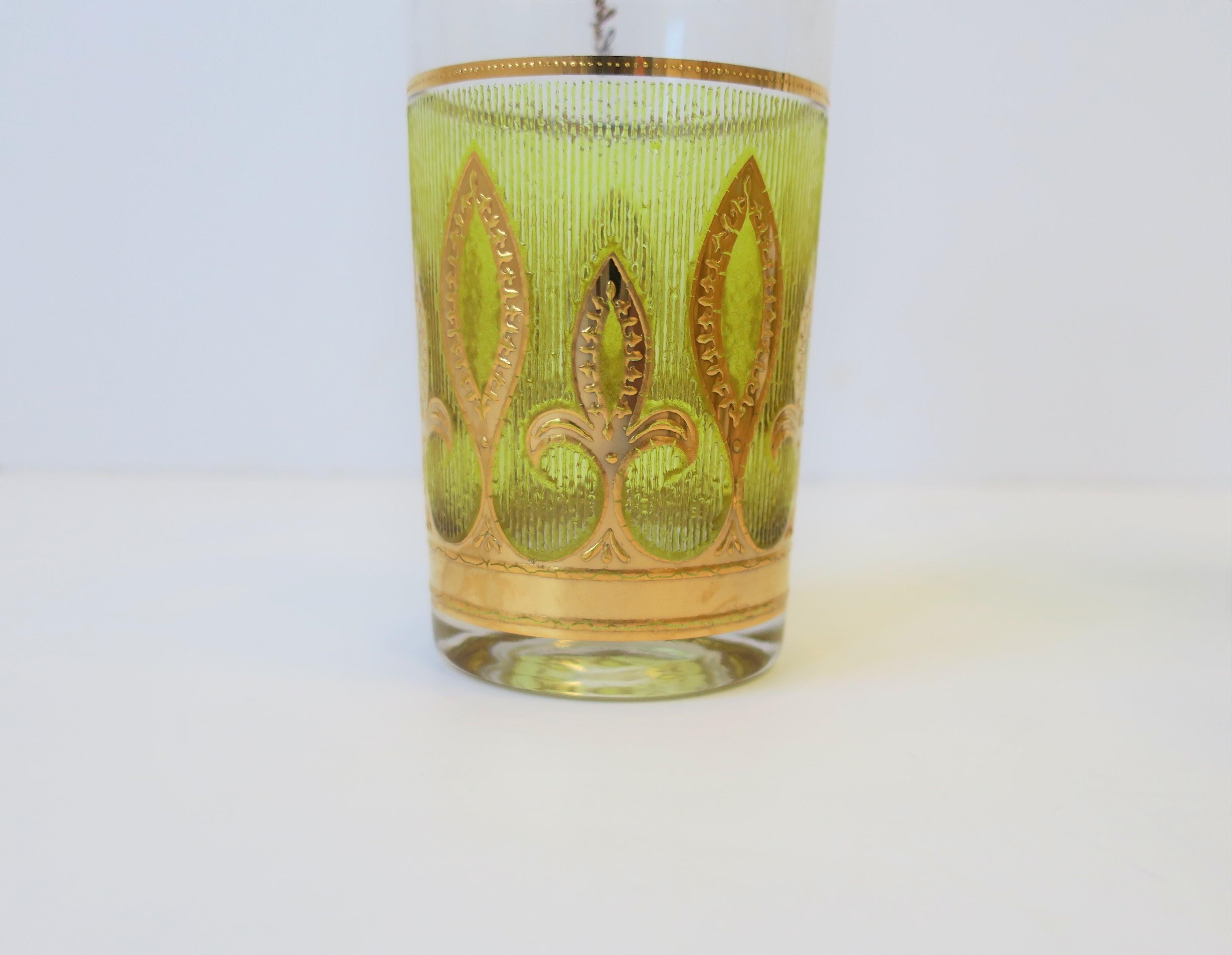 '60s Designer Set of Yellow and Gold Highball Cocktail Glasses 6