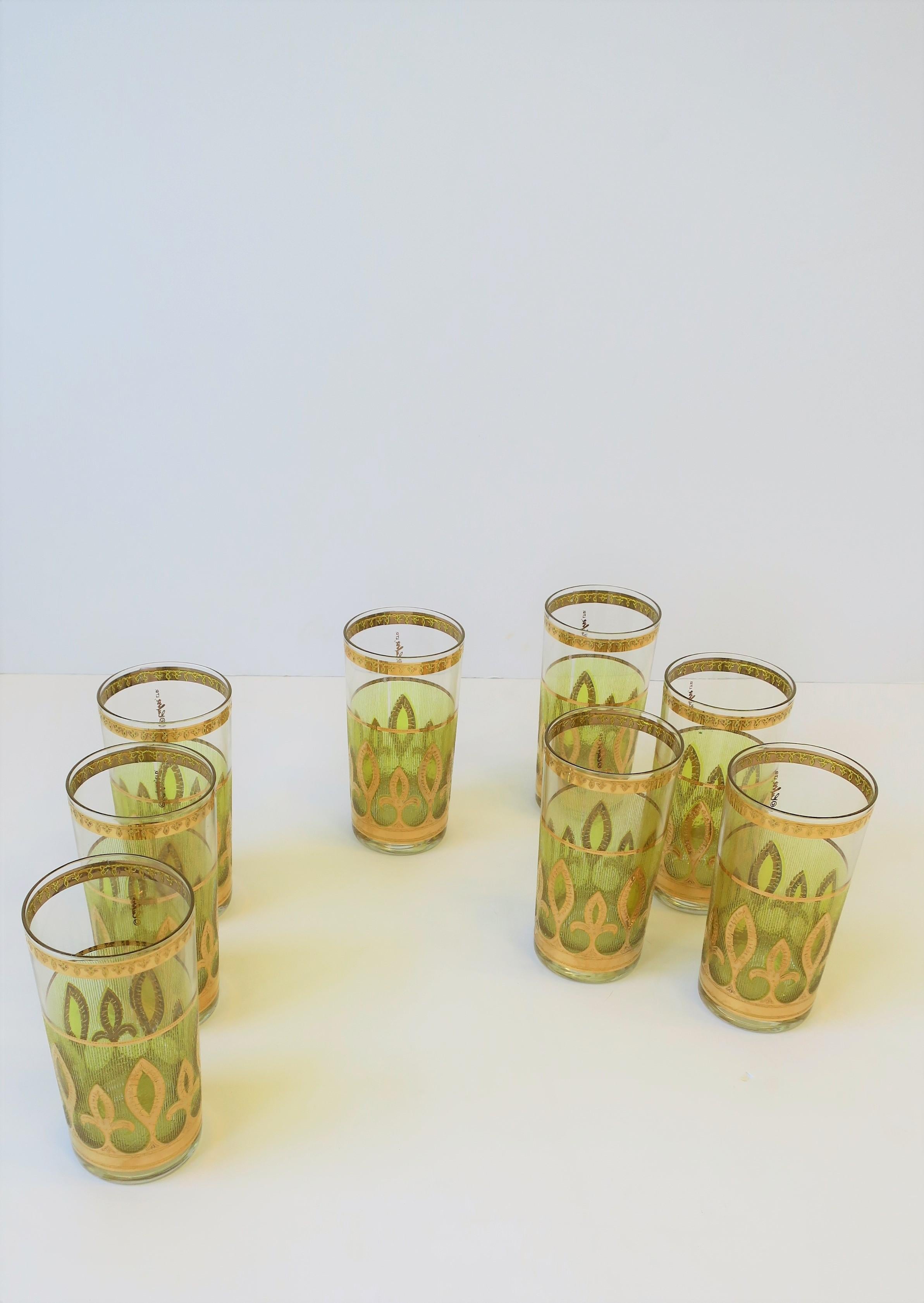 '60s Designer Set of Yellow and Gold Highball Cocktail Glasses 7