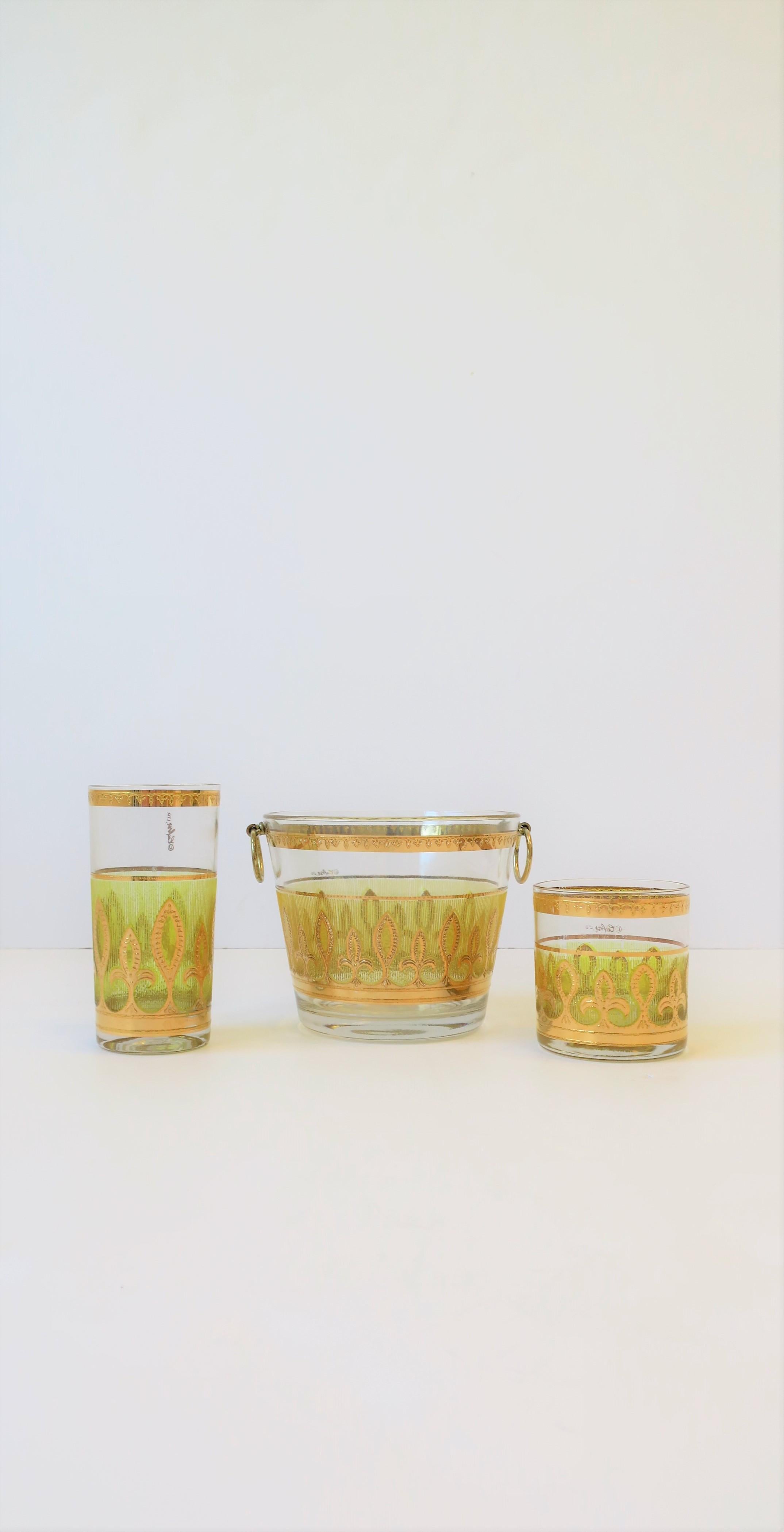 '60s Designer Set of Yellow and Gold Highball Cocktail Glasses 8