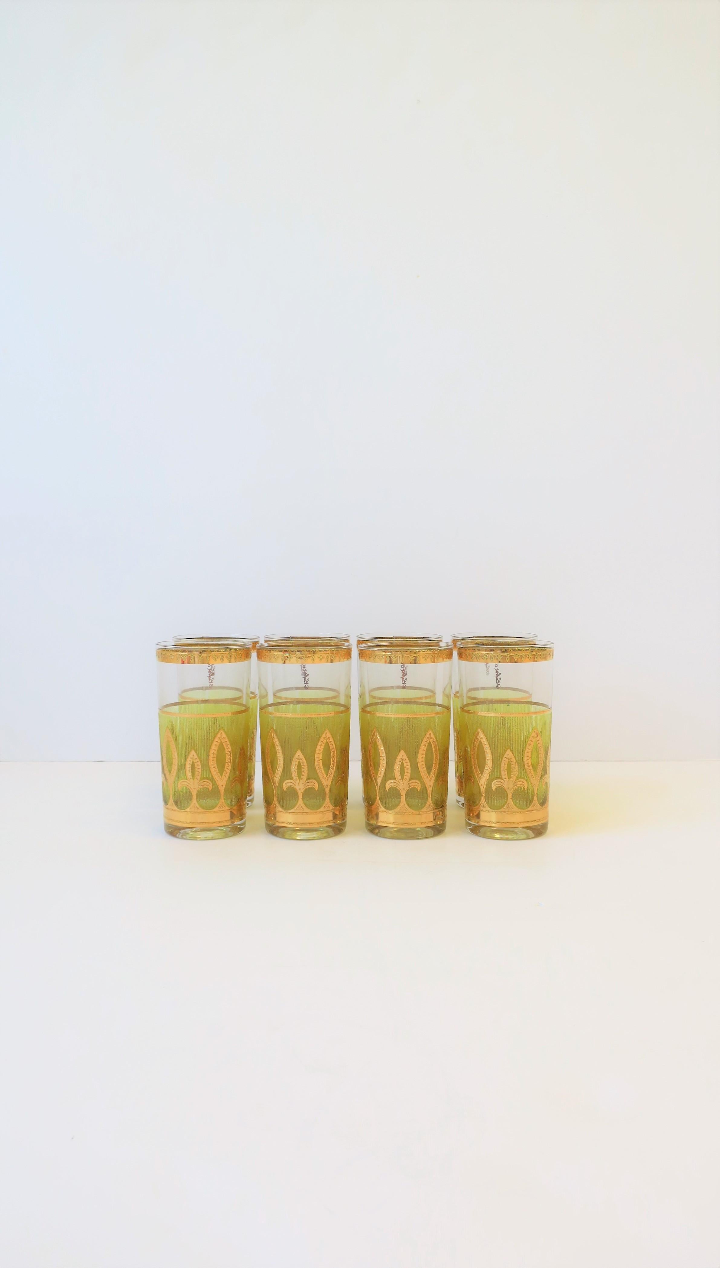 American '60s Designer Set of Yellow and Gold Highball Cocktail Glasses