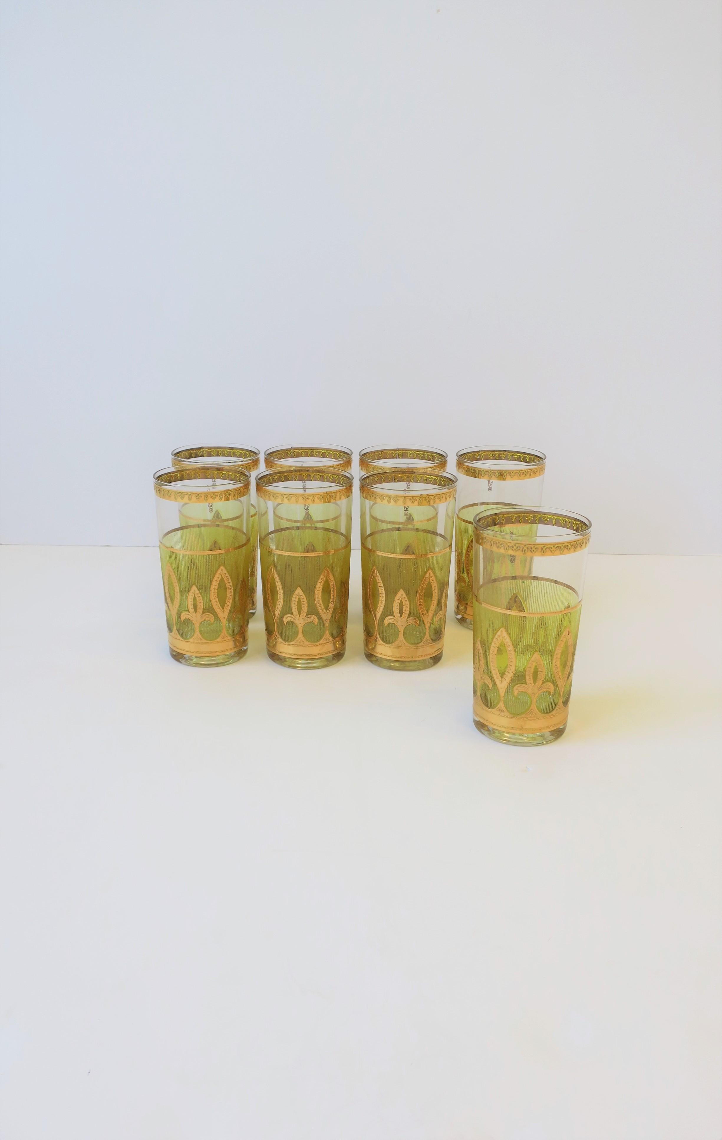 '60s Designer Set of Yellow and Gold Highball Cocktail Glasses In Good Condition In New York, NY