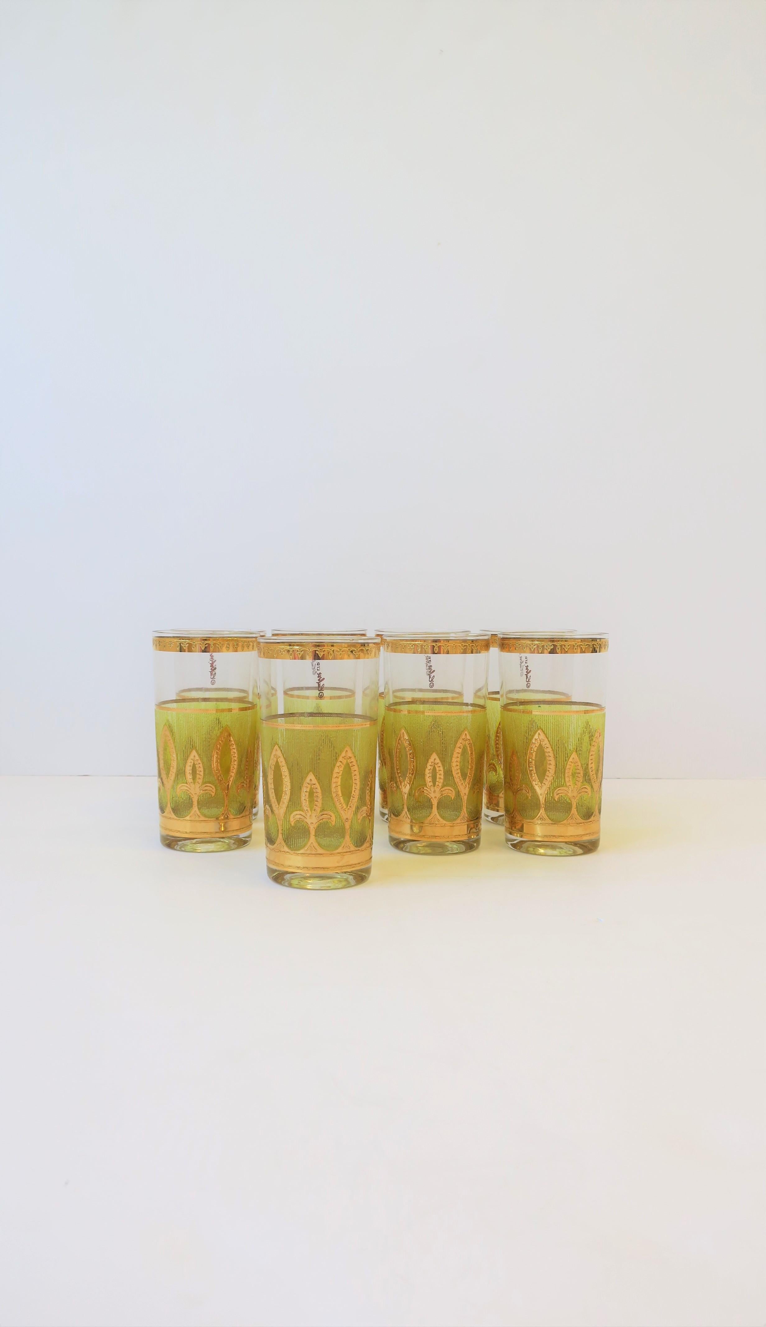 '60s Designer Set of Yellow and Gold Highball Cocktail Glasses 1