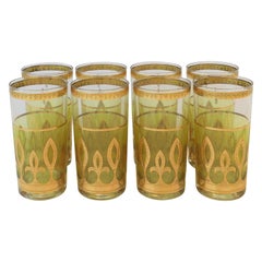 '60s Designer Set of Yellow and Gold Highball Cocktail Glasses