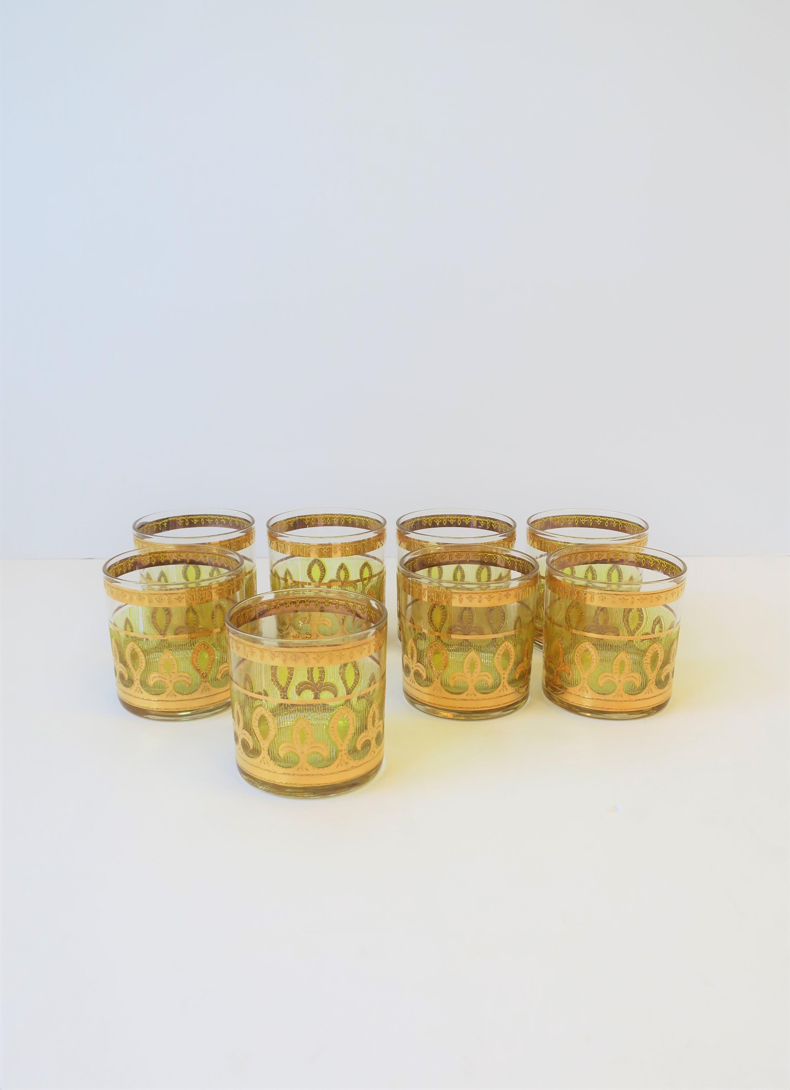Polychromed '60s Designer Set of Yellow and Gold Rocks' Cocktail Glasses