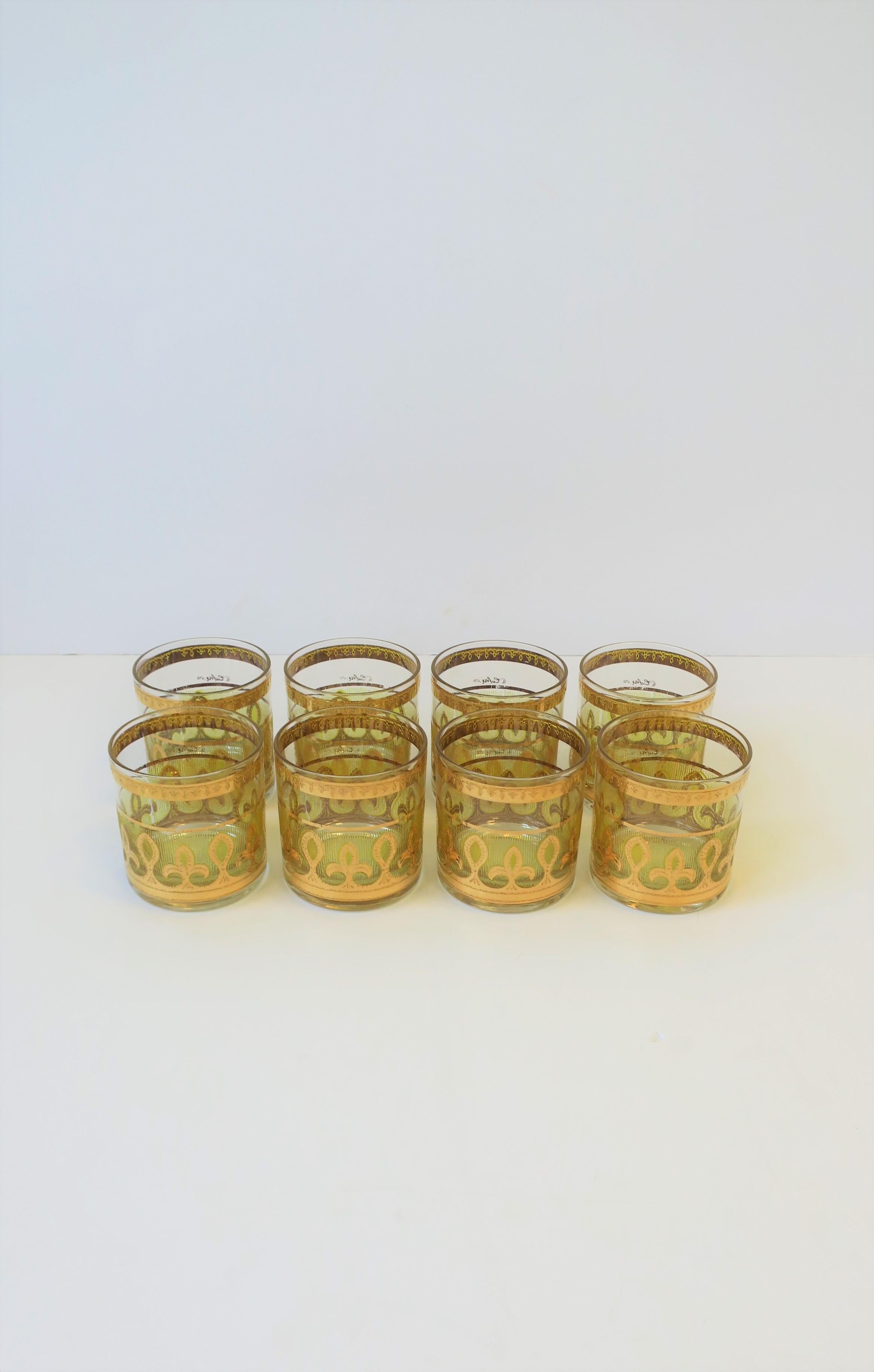 '60s Designer Set of Yellow and Gold Rocks' Cocktail Glasses In Good Condition In New York, NY