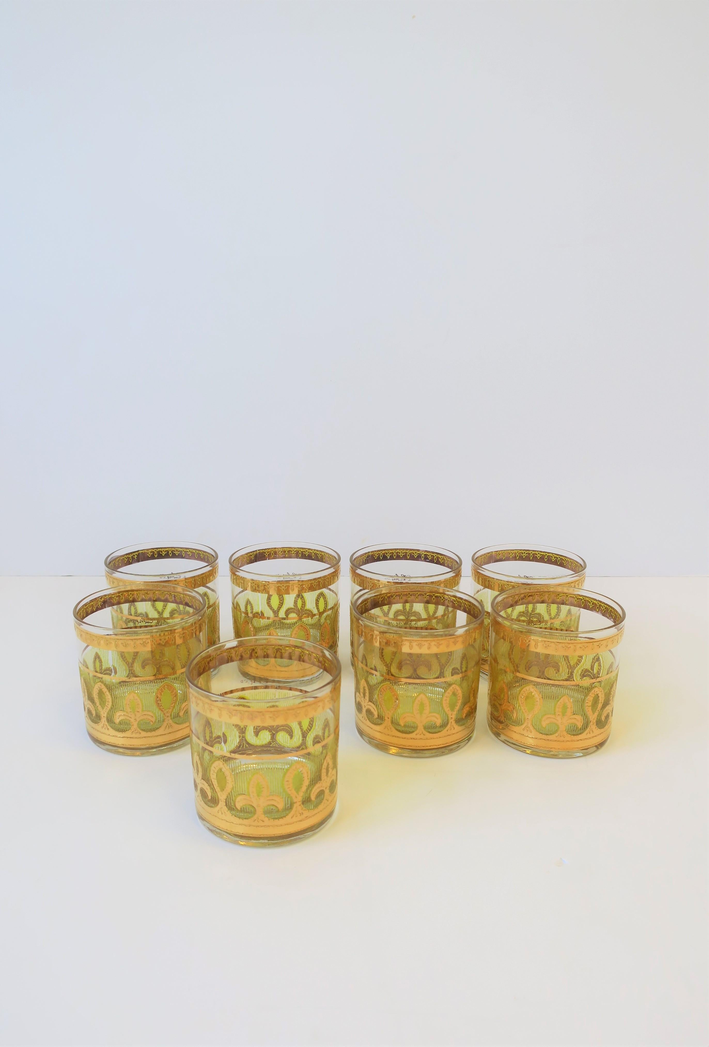 '60s Designer Set of Yellow and Gold Rocks' Cocktail Glasses 1