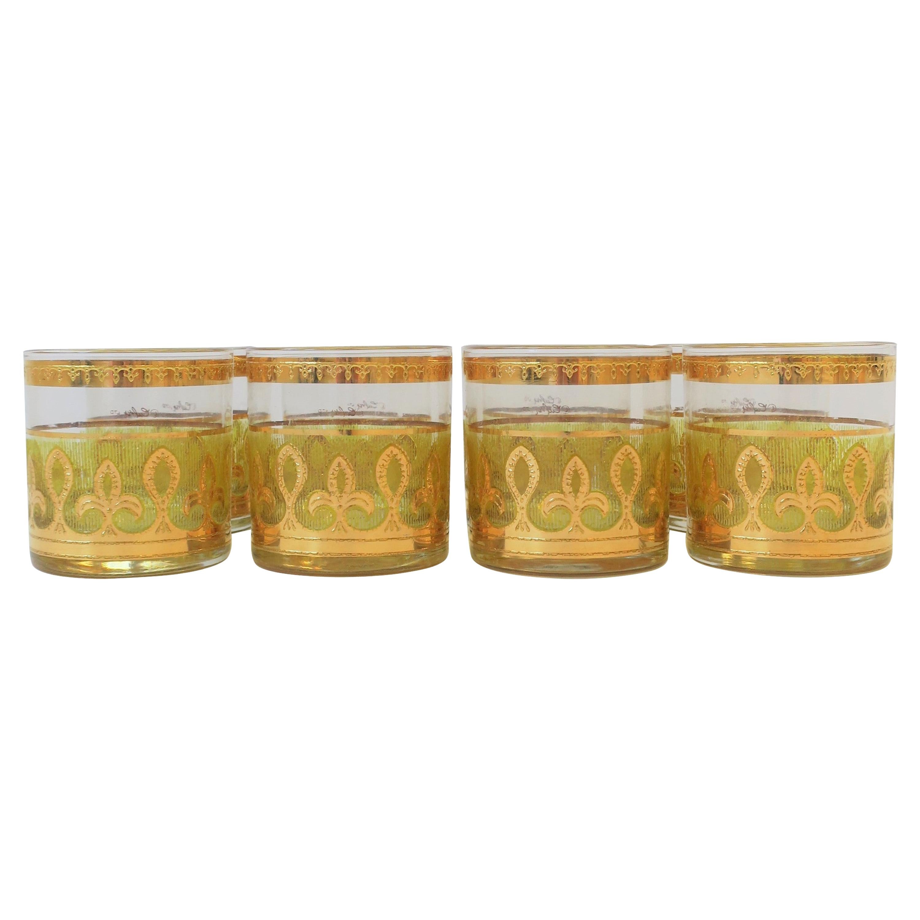 '60s Designer Set of Yellow and Gold Rocks' Cocktail Glasses