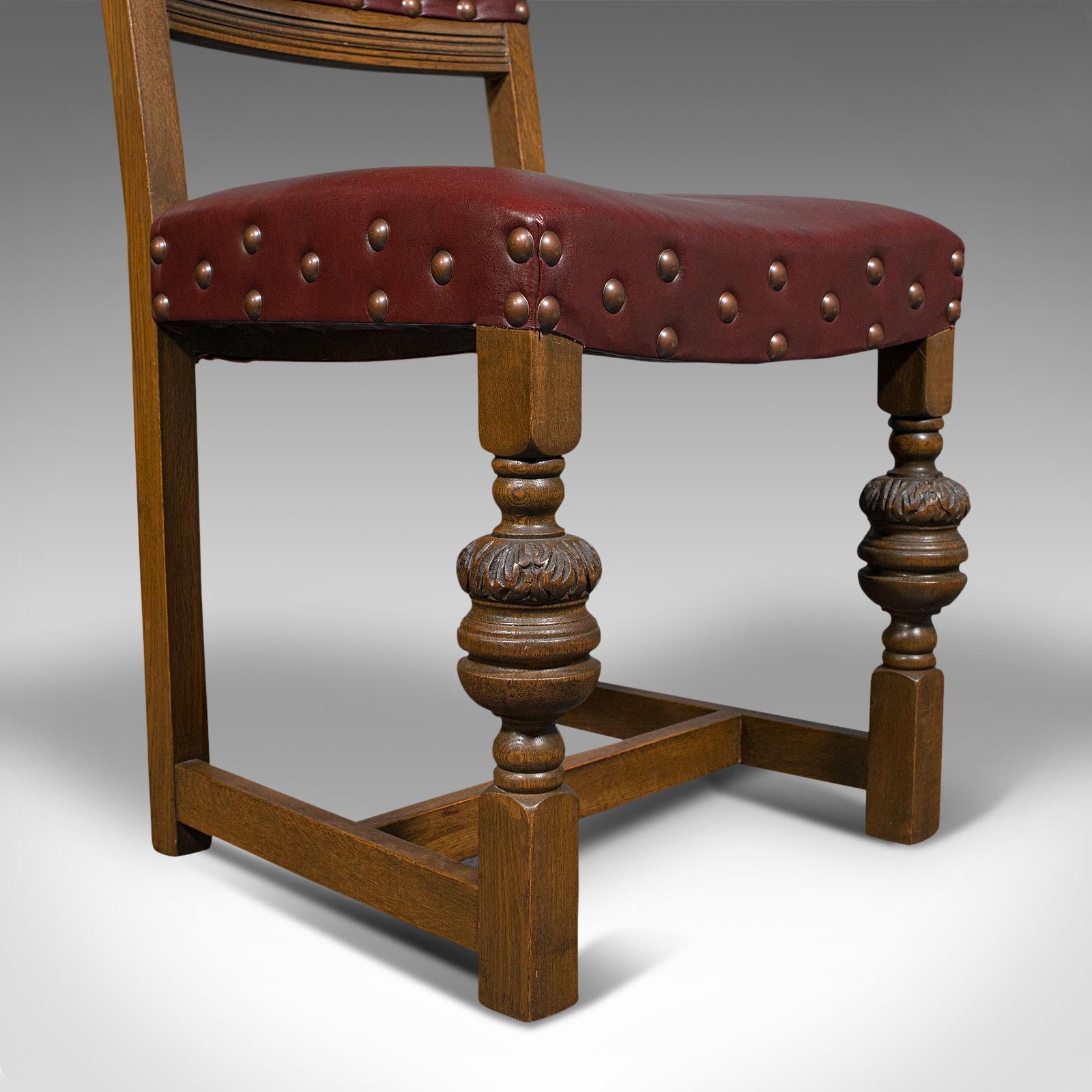 Vintage, Set of 8 Dining Chairs, English, Oak, Leather, Carolean Revival Taste 4