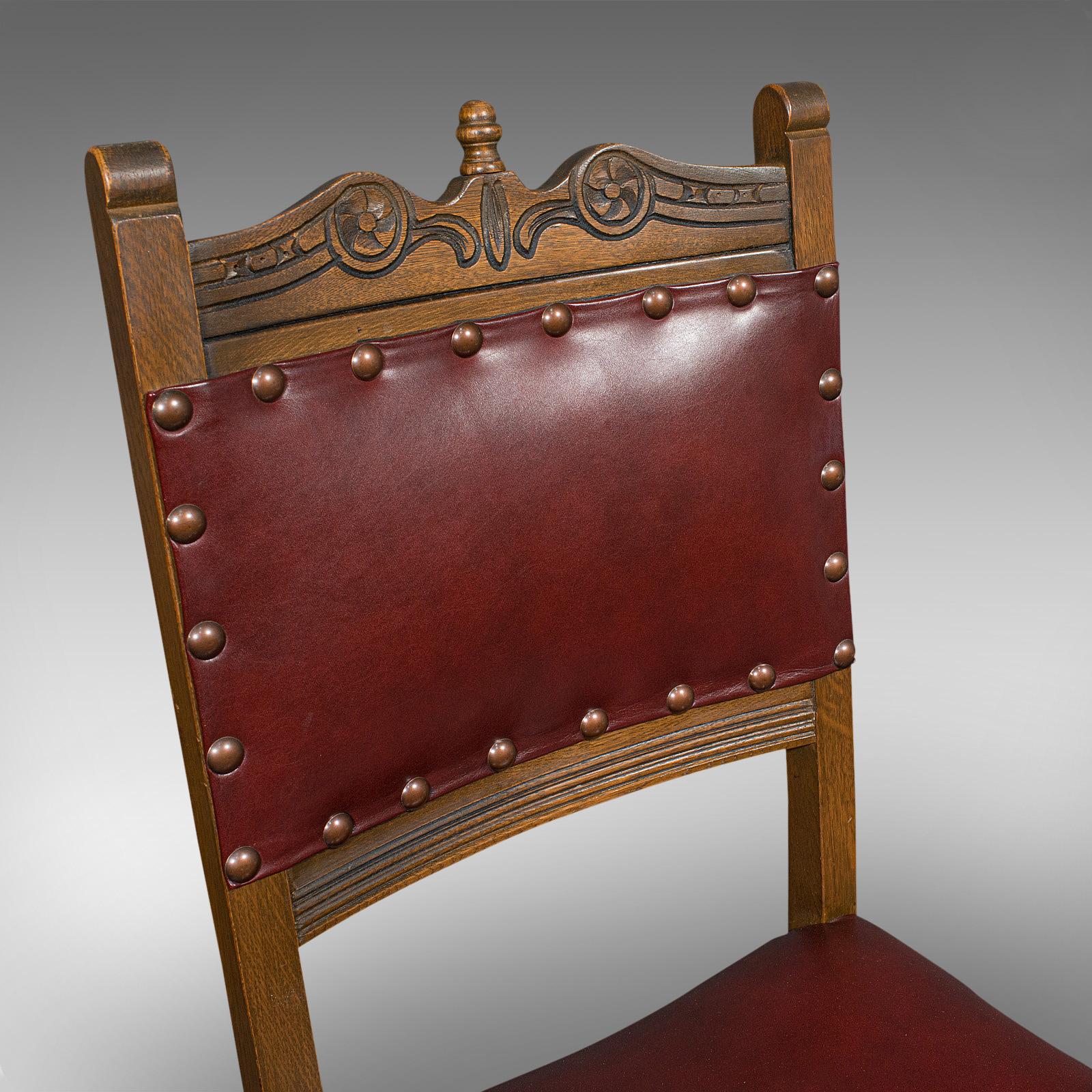 Vintage, Set of 8 Dining Chairs, English, Oak, Leather, Carolean Revival Taste 1