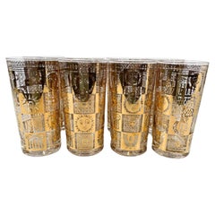 Set vintage di 8 bicchieri Highball Georges Briard Golden Celeste con oro 22k