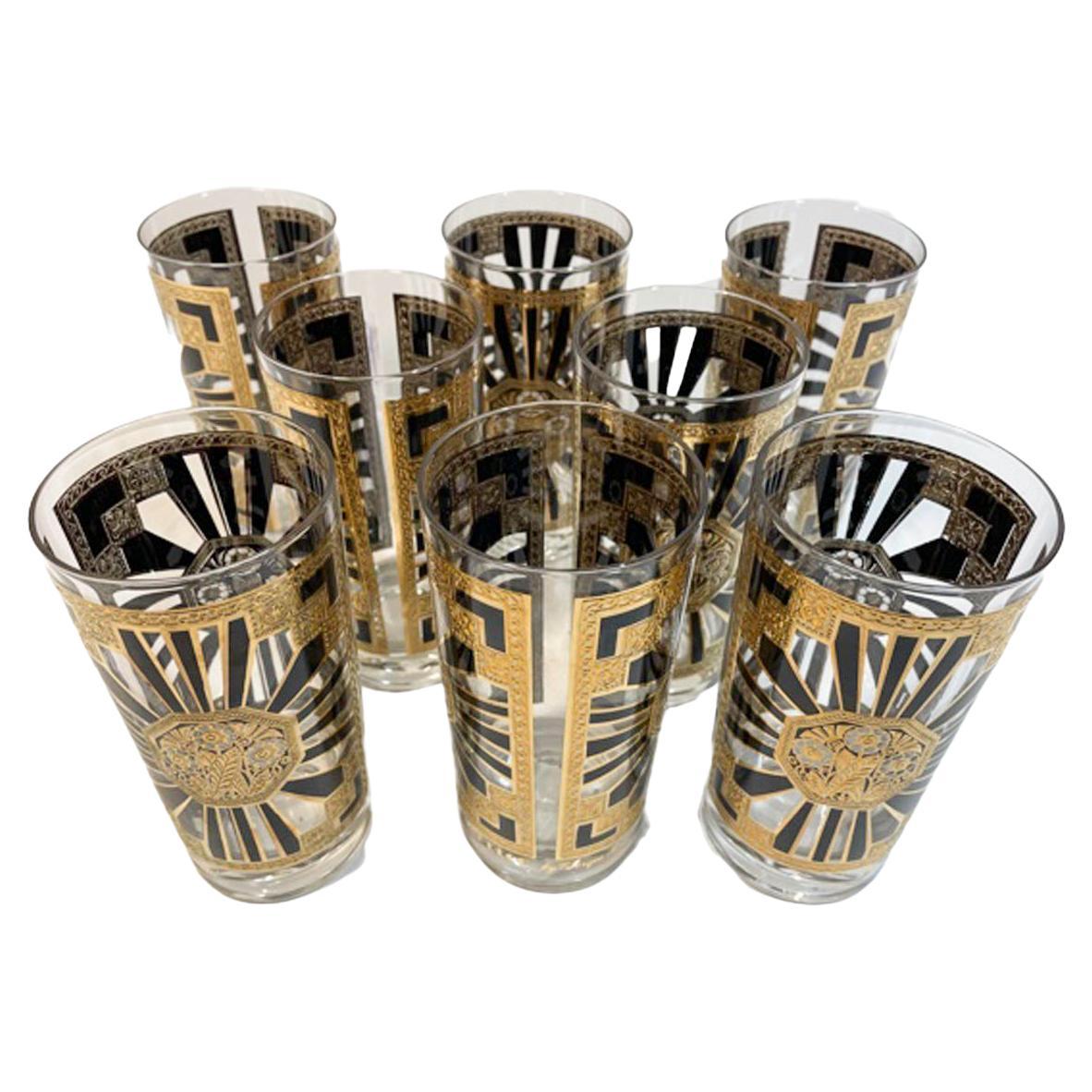 Vintage Set of 8 Georges Briard Highball Glasses in the Art Deco Pattern