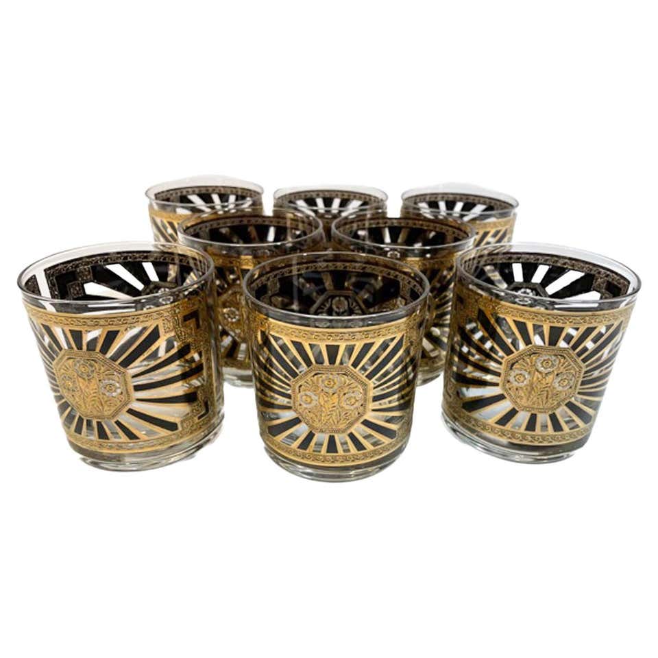 Pattern Rocks Glass Vintage Set of 8 Georges Briard Rocks Glasses in the Art Deco Pattern ...